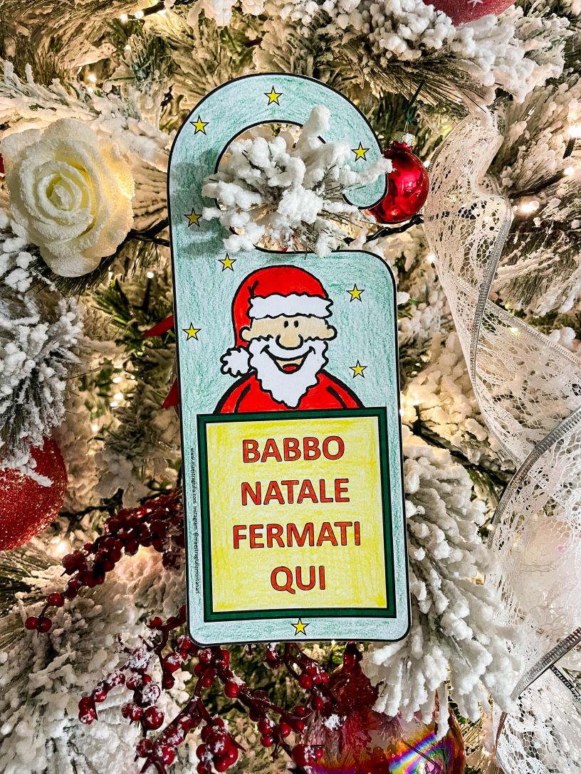 Bambole Casa Babbo Natale Stop Here di Legno Insegna